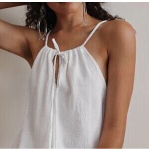 Loft Top Women's Small White 100% Cotton Halter Tank Camisole Tie Cut Out
